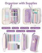 Four Candies 39 PCS Aesthetic Stationery Set with Cute Pen Case, College Supplies and Nursing Essentials, 12 Pastel Highlighters, 5 Black Gel Pens, 6 Mechanical Pencils, Pink