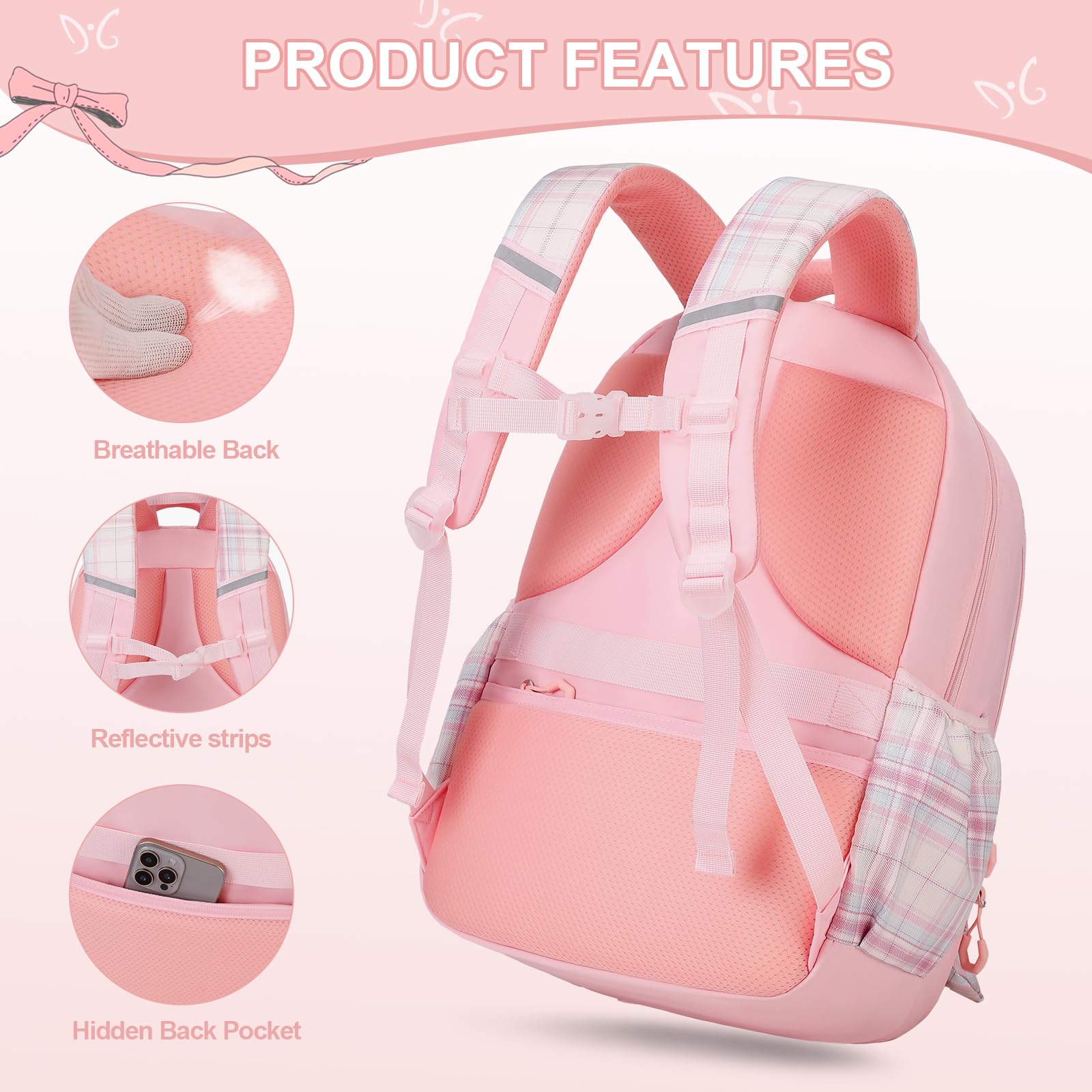 DIGOBAY Backpack for Girls, 3PCS Girls Backpack for School with Lunch Bag Pencil Case, Cute Kids Teens Bookbag for Kindergarten Elementary Preschool Middle School (Pink)