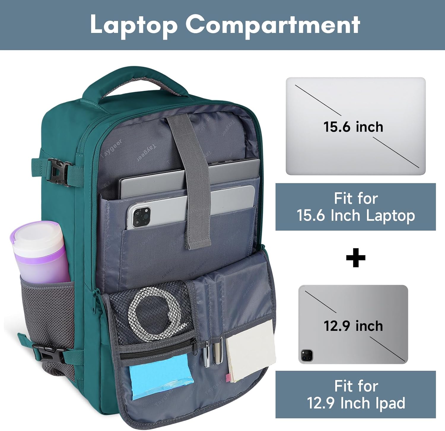 Taygeer Travel Laptop Backpack for Men Women, Airplane Approved Travel Backpack Suitcase with Water Bottle Pocket, Lightweight College 35l Luggage Bag 15.6inch Laptop Mochila Gifts for Business,Black