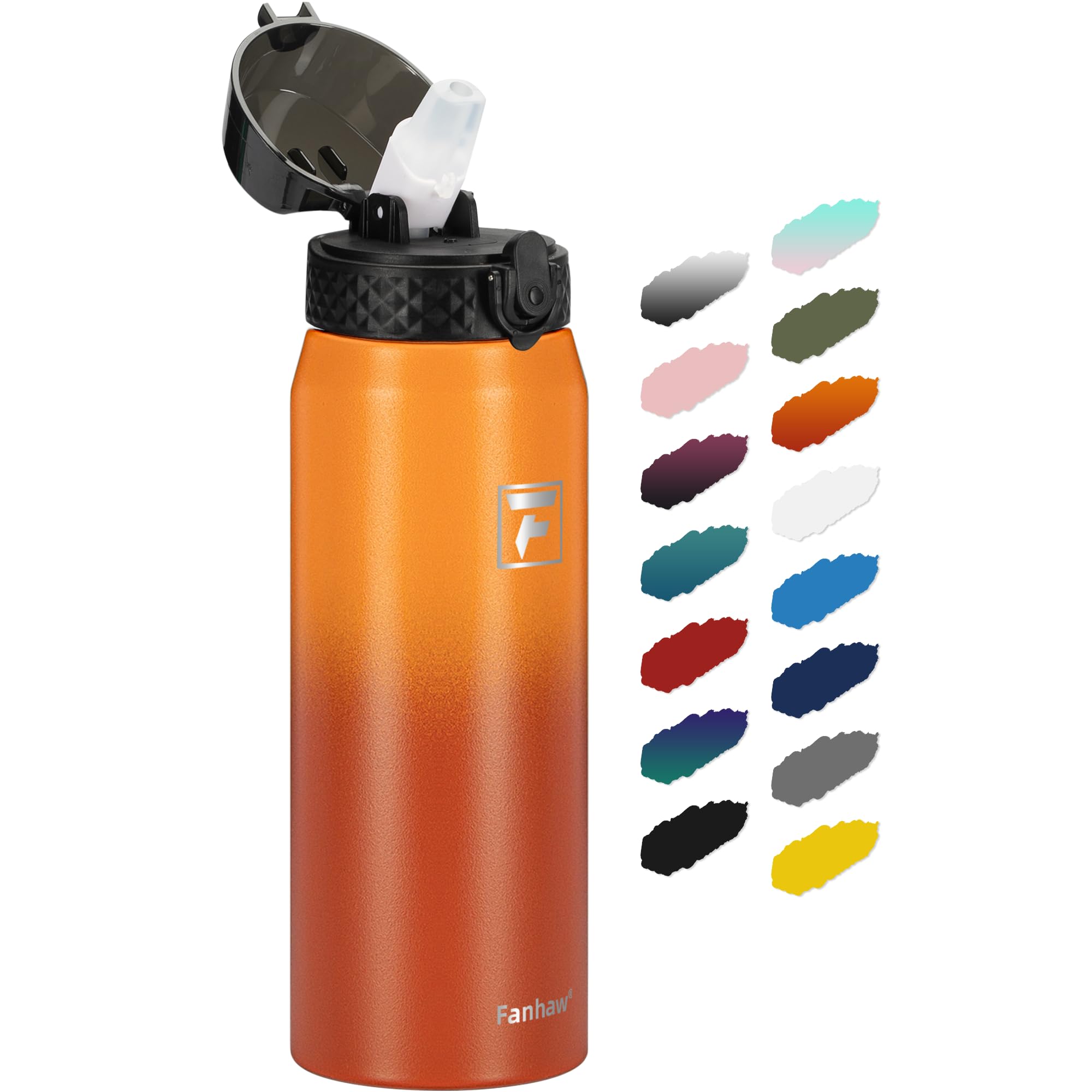 Fanhaw 20 Oz Kids Insulated Stainless Steel Water Bottle with Straw Lid, Leakproof & Anti-Dust Everyday Use Bottle for School, Women & Men, Back to School Essentials (Black)