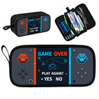 Game Controller Pencil Case for Boys Kids Teens, Large Capacity Pencil Pouch with 3 Compartments, 7 Pockets and Label Pocket for School College Office Travel (Red & Blue)