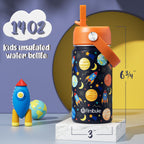 Fimibuke Kids Insulated Water Bottle, 14oz BPA FREE 18/8 Stainless Steel Travel Tumbler Double Wall Vacuum Leak Proof Kids Cup with Straw Metal Water Bottle for School Boys Girls(1 Pack, Rainbow)