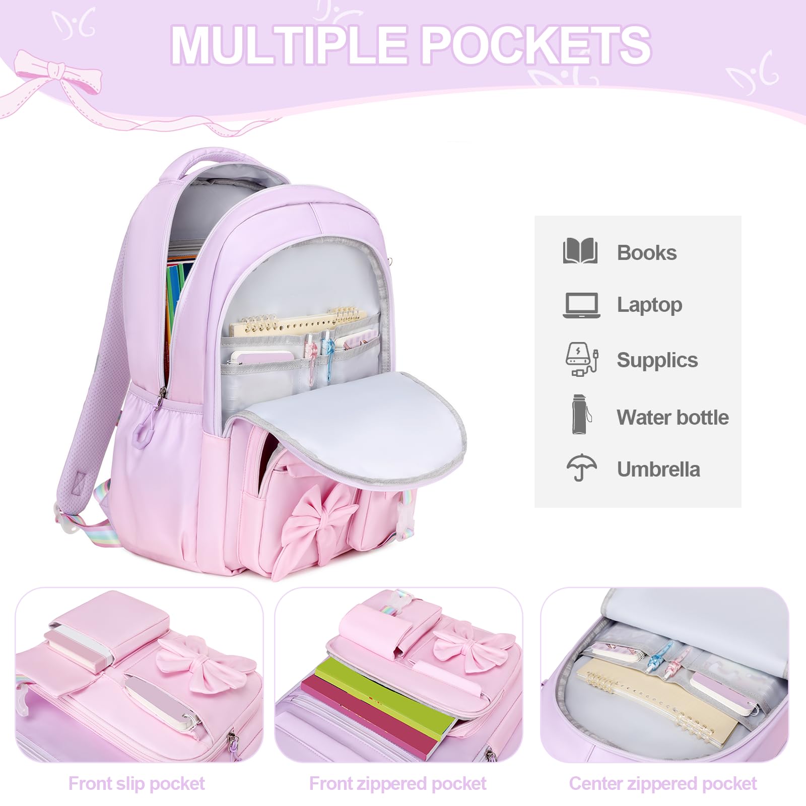 DIGOBAY Backpack for Girls, 3PCS Girls Backpack for School with Lunch Bag Pencil Case, Cute Kids Teens Bookbag for Kindergarten Elementary Preschool Middle School (Pink)