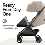 Mompush Nexis Carbon Travel Stroller, Ultra-Lightweight 11.5 lbs, Compact & Airplane Carry-On Approved, One-Second Auto-Fold, One-Hand Full Recline, from Birth to 50 lbs, JPMA Certified, Khaki