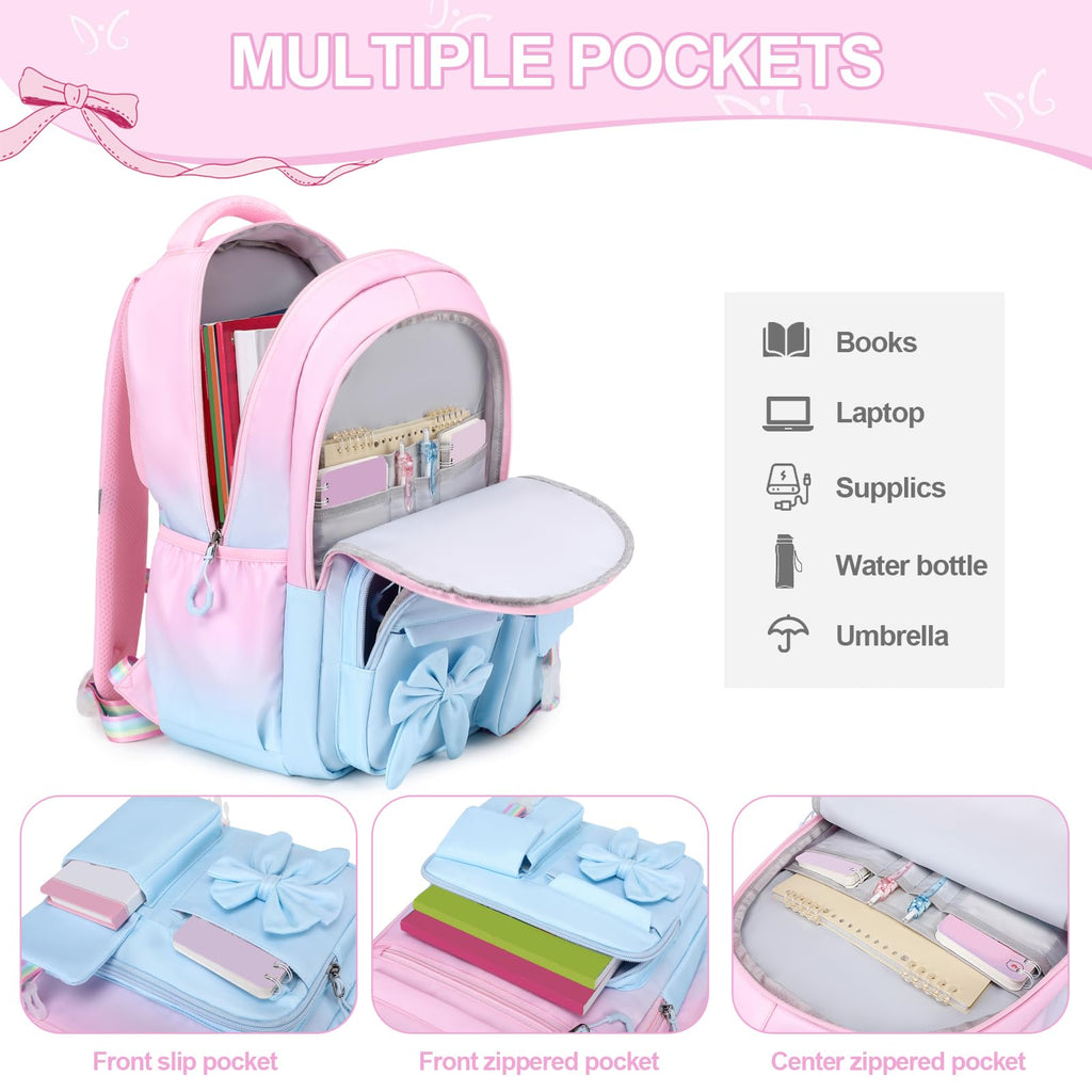 DIGOBAY Backpack for Girls, 3PCS Girls Backpack for School with Lunch Bag Pencil Case, Cute Kids Teens Bookbag for Kindergarten Elementary Preschool Middle School (Pink)
