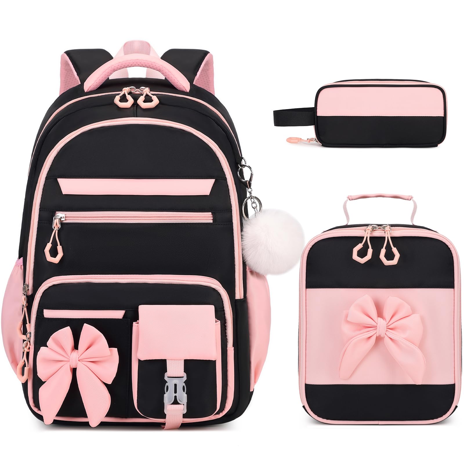 DIGOBAY Backpack for Girls, 3PCS Girls Backpack for School with Lunch Bag Pencil Case, Cute Kids Teens Bookbag for Kindergarten Elementary Preschool Middle School (Pink)