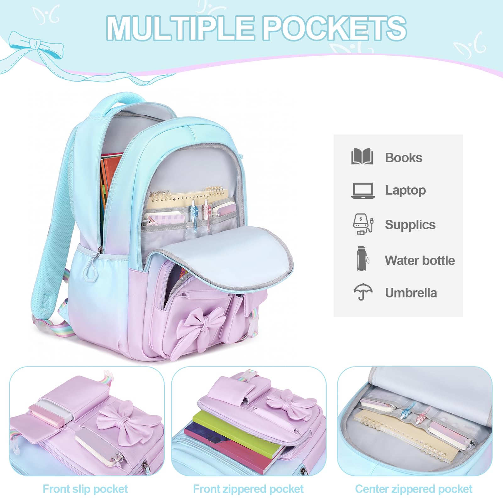 DIGOBAY Backpack for Girls, 3PCS Girls Backpack for School with Lunch Bag Pencil Case, Cute Kids Teens Bookbag for Kindergarten Elementary Preschool Middle School (Pink)