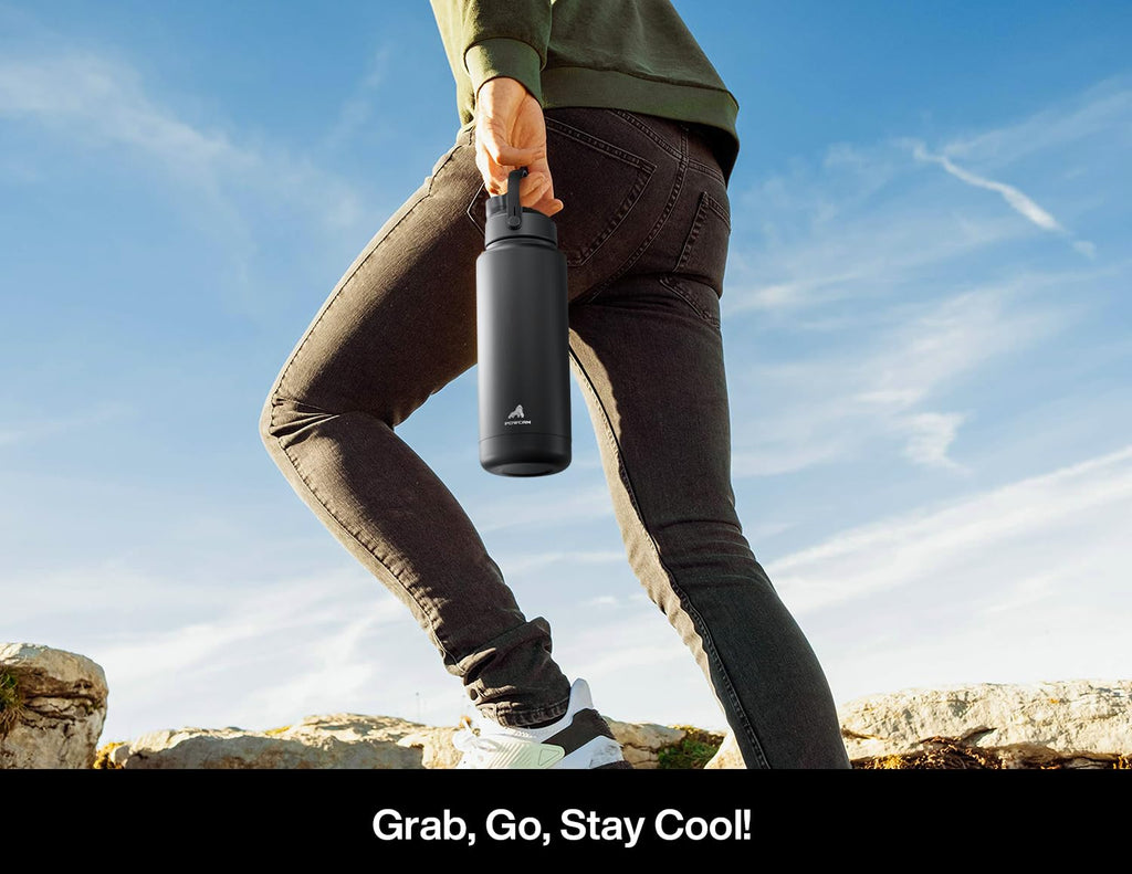 POWCAN 26 oz Insulated Water Bottle with 2-in-1 Straw and Spout Lid, Keep Cold 24H, Leak-Proof, Fits in Car Cup Holder, Stainless Steel Water Bottle for Sports, Travel, and School (Cotton Candy)