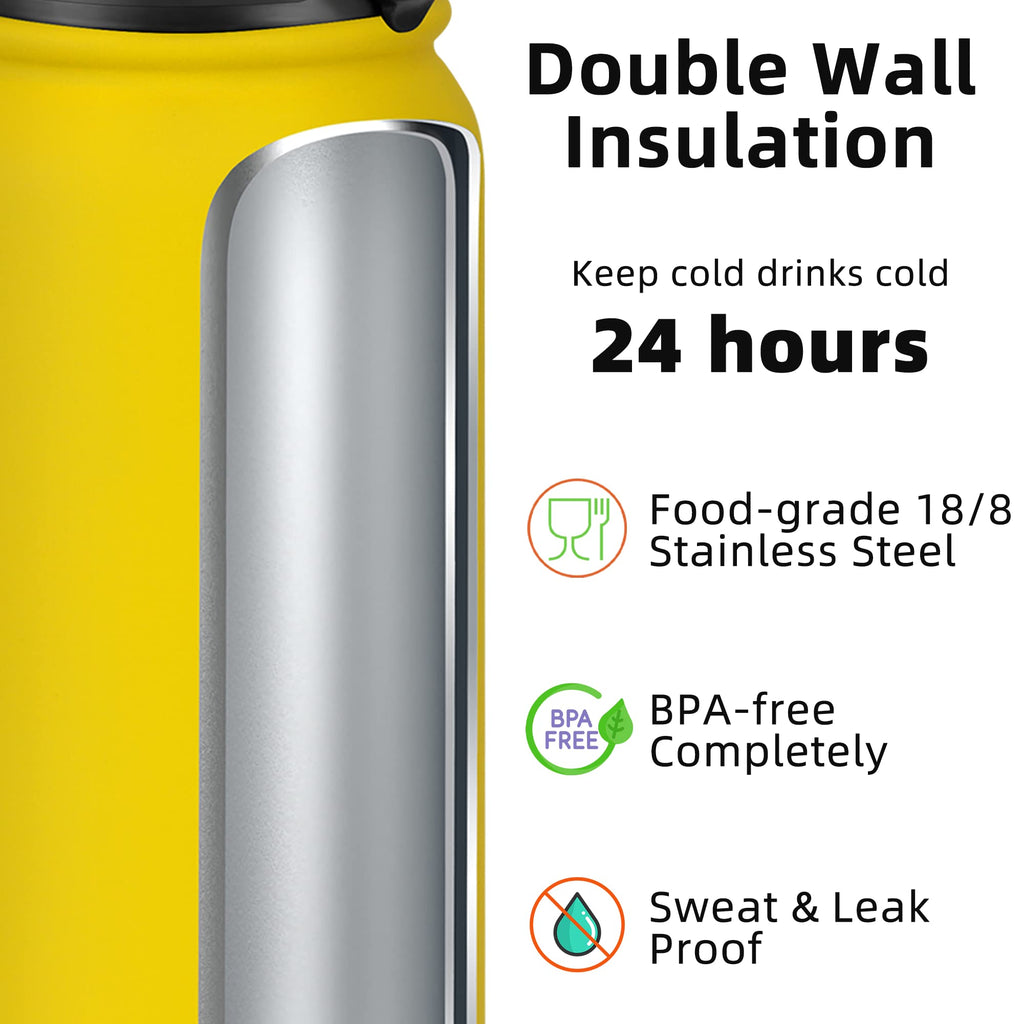 Fanhaw 20 Oz Kids Insulated Stainless Steel Water Bottle with Straw Lid, Leakproof & Anti-Dust Everyday Use Bottle for School, Women & Men, Back to School Essentials (Black)