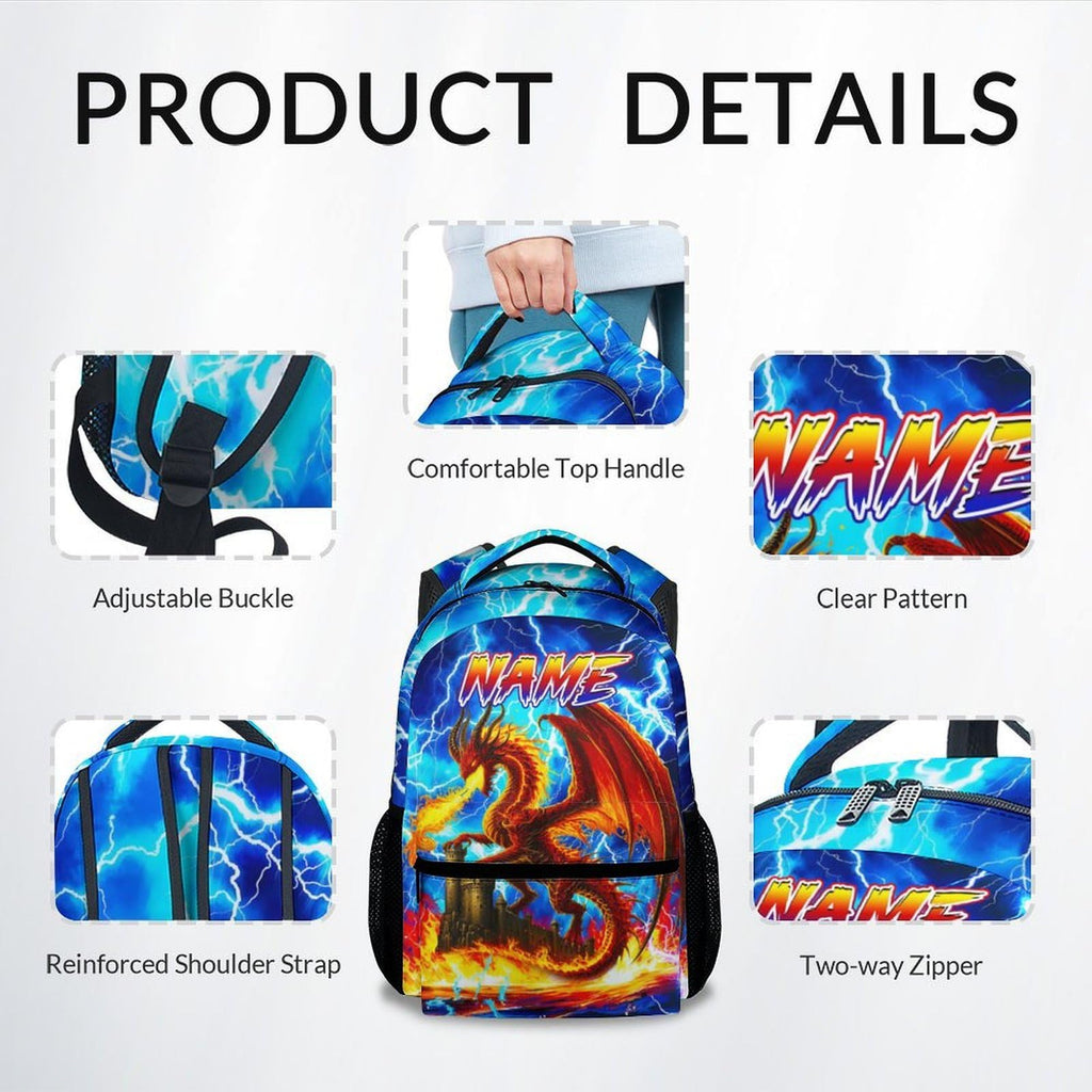 Dinosaur Backpack for Kids Personalized Boys Truck Bookbag with Name - 17 Inch Toddler School Bag with Padded Straps for Preschool Kindergarten Elementary