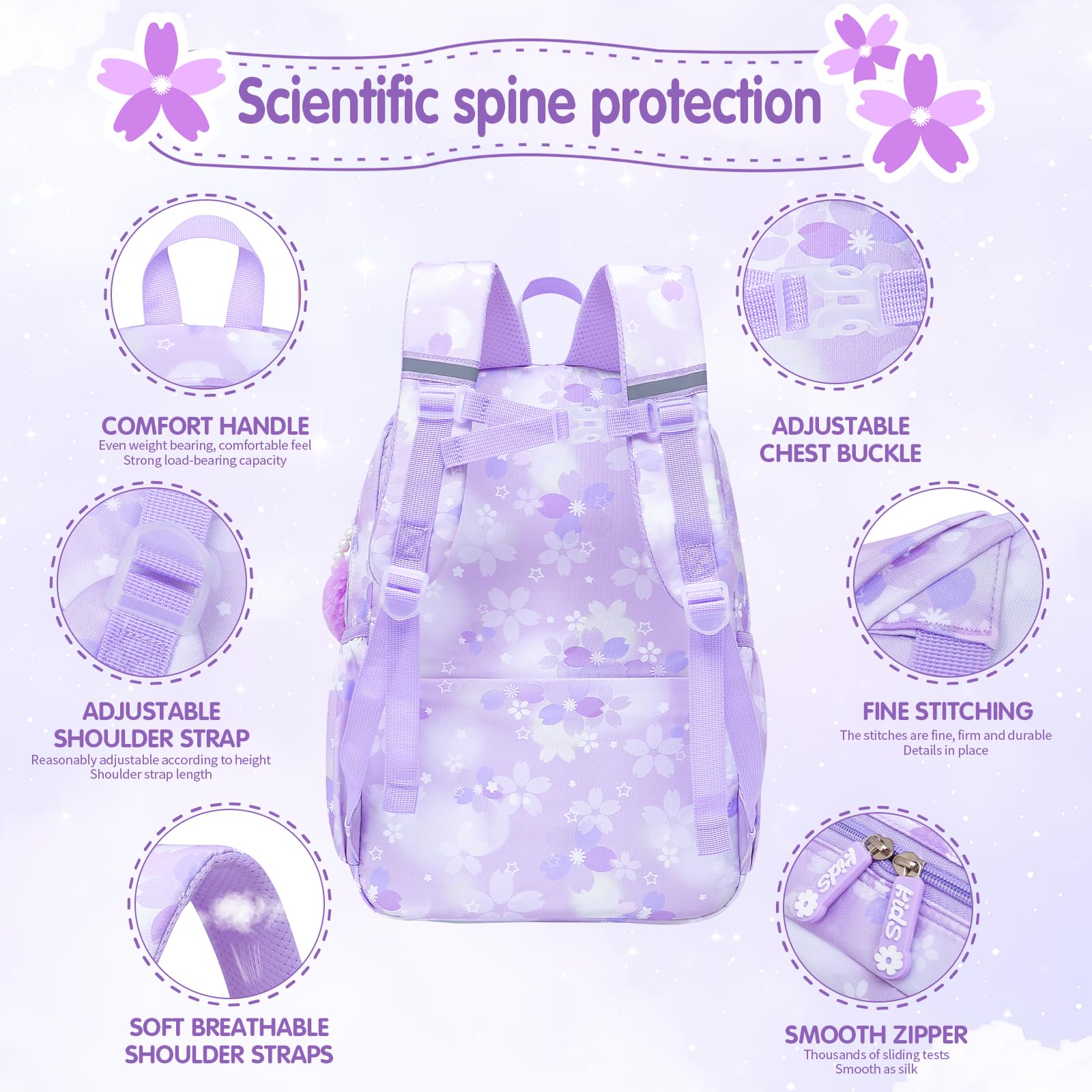 Lovely Girls Backpack School Bag for Students Kids Book Bag with Multiple Pockets Splash-proof Children's Backpack（17inch Pink）