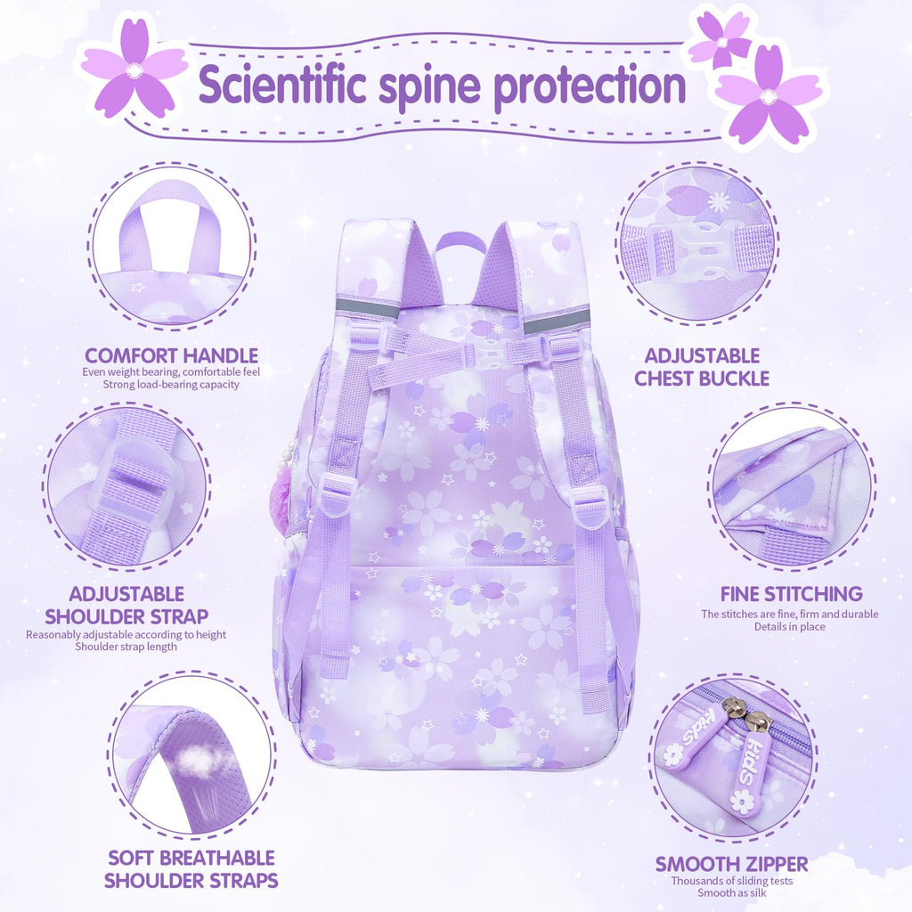Lovely Girls Backpack School Bag for Students Kids Book Bag with Multiple Pockets Splash-proof Children's Backpack（17inch Pink）