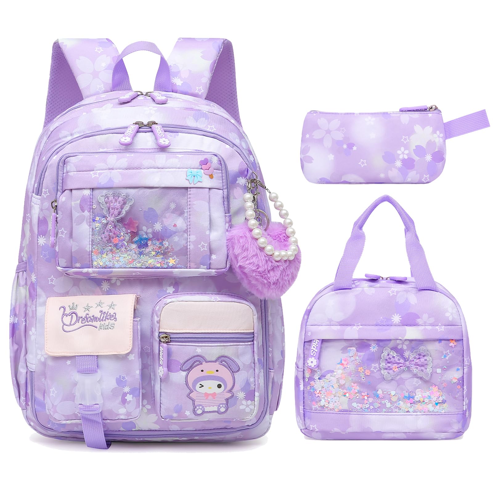 Lovely Girls Backpack School Bag for Students Kids Book Bag with Multiple Pockets Splash-proof Children's Backpack（17inch Pink）