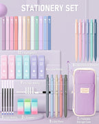 Four Candies 39 PCS Aesthetic Stationery Set with Cute Pen Case, College Supplies and Nursing Essentials, 12 Pastel Highlighters, 5 Black Gel Pens, 6 Mechanical Pencils, Pink