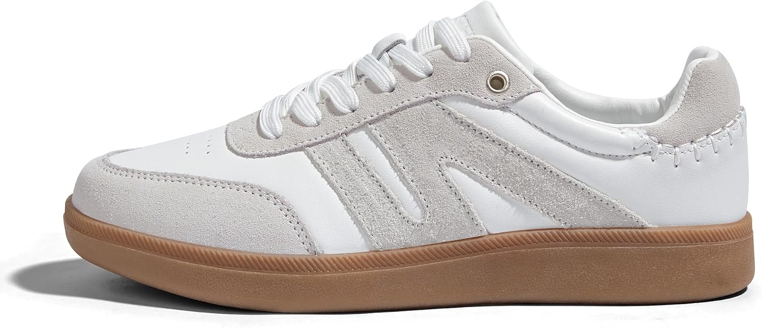 LUCKY STEP Women Classic Retro Gum Sole Fashion Sneakers Casual Tennis Skate Shoe Genuine Leather Walking Footwear Anti Slip Trainers