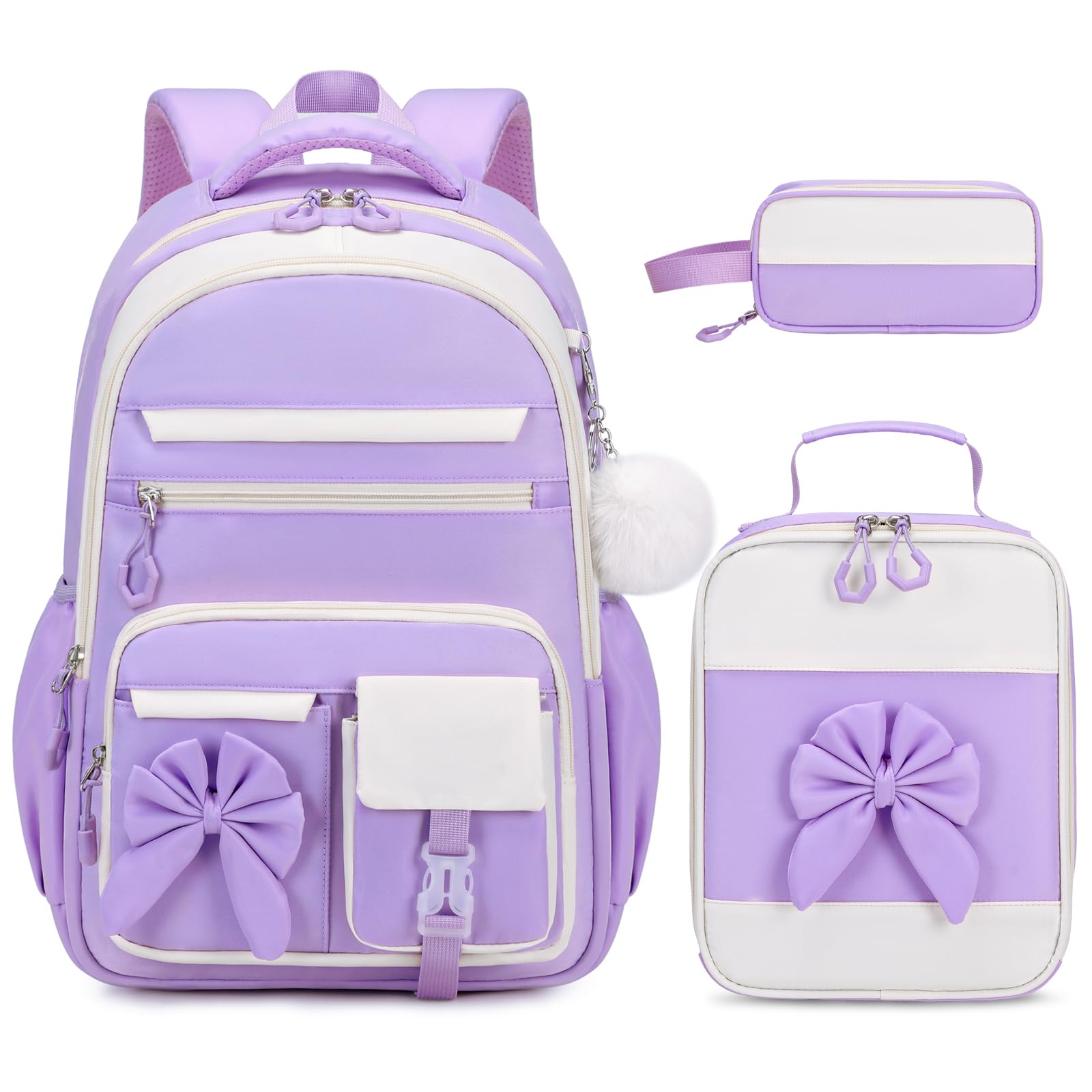 DIGOBAY Backpack for Girls, 3PCS Girls Backpack for School with Lunch Bag Pencil Case, Cute Kids Teens Bookbag for Kindergarten Elementary Preschool Middle School (Pink)