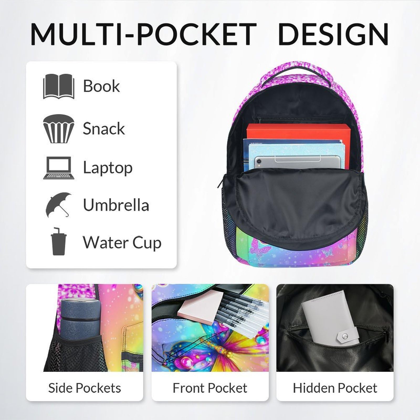 Unicorn Backpack for Girls Custom School Bookbag with Name - Personalized Toddler Schoolbag with Rainbow for Preschool Kindergarten Elementary (17 Inch)