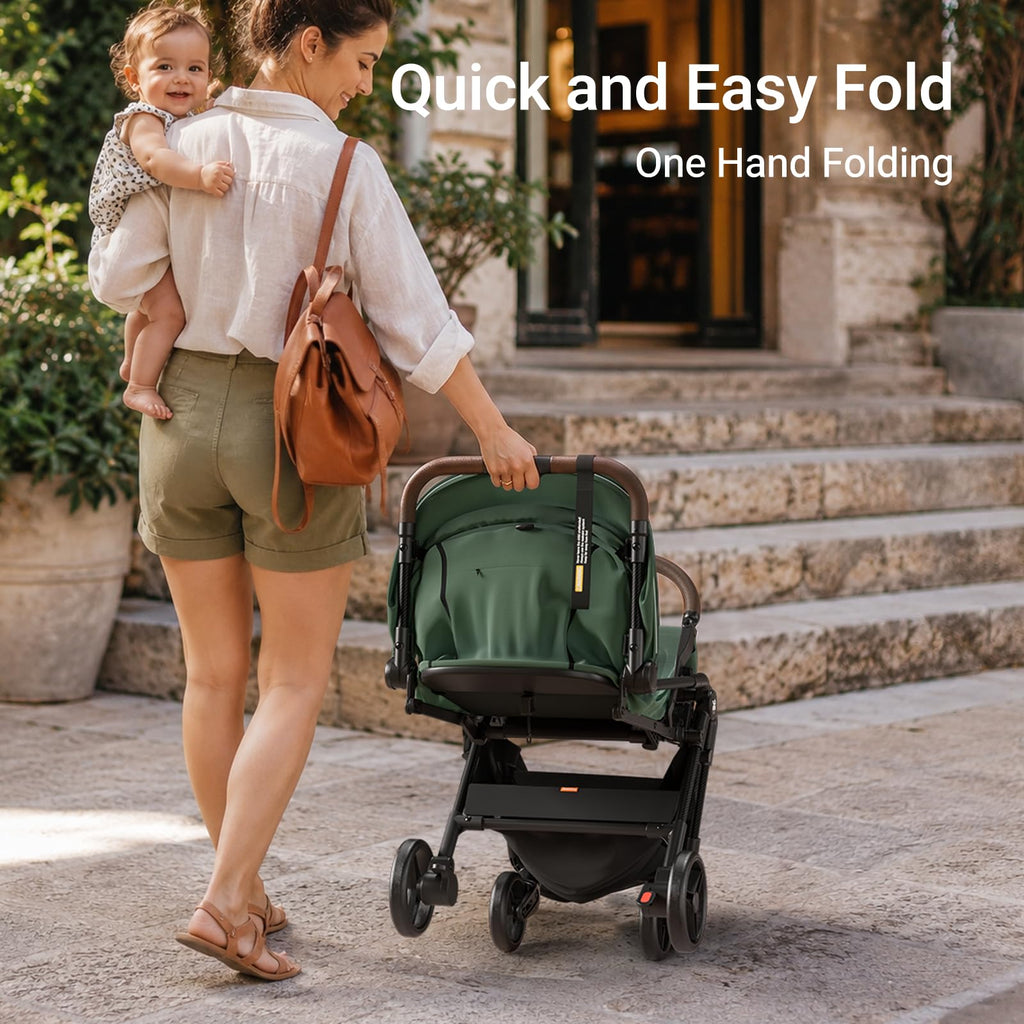 MAMAZING Ultra Air Lightweight Baby Travel Stroller with Carbon Fiber Frame, Compact & Airplane-Friendly, One-Handed Fold, 11.6 lbs, Perfect for Toddlers, Green