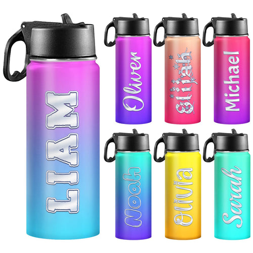Back to School, Personalized Insulated Water Bottle for Kids 18oz Custom Name Stainless Steel Sports Water Bottles with Straw Lid Gifts for girls Boys woman man School Sports