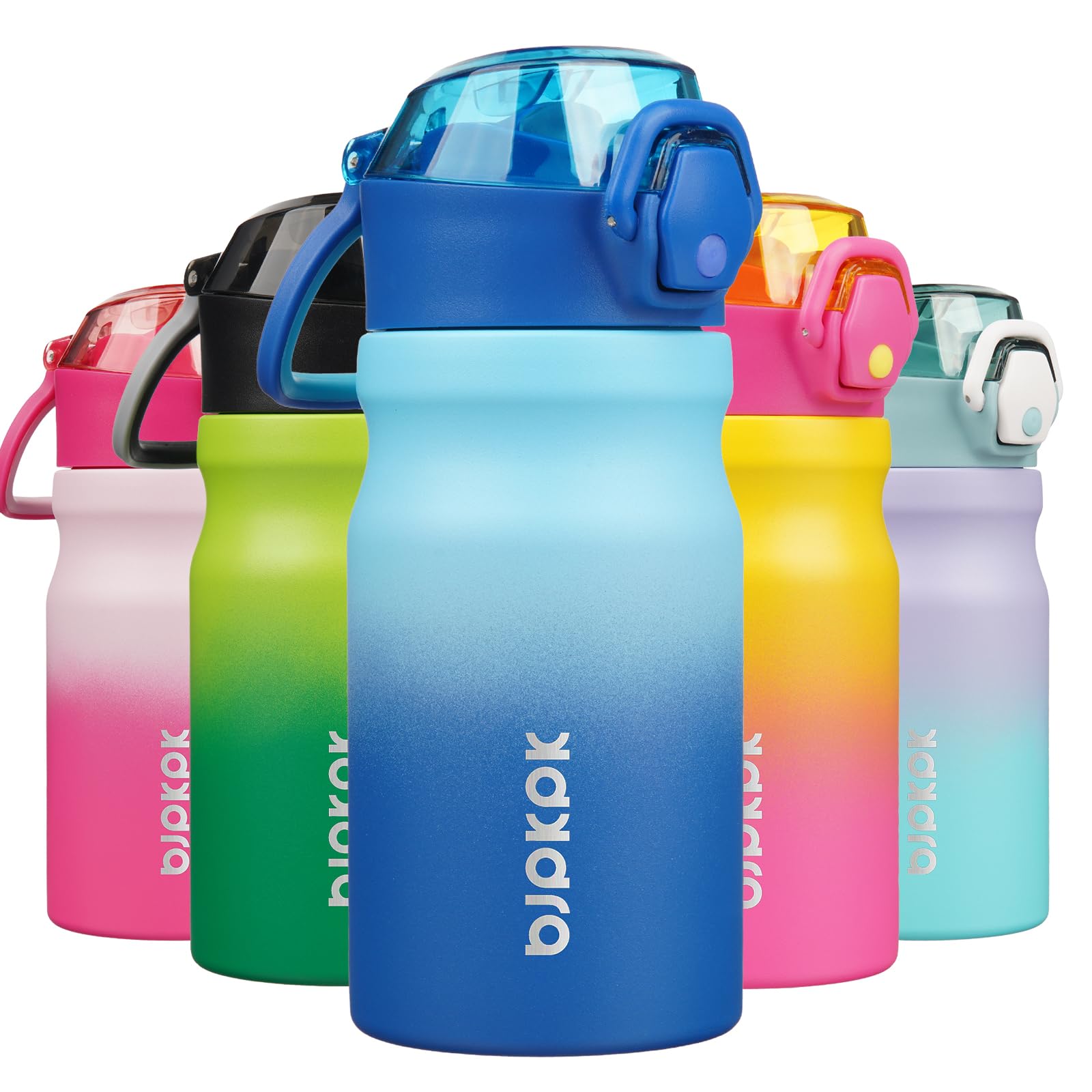 BJPKPK Insulated Water Bottle 18oz Stainless Steel Water Bottles with Straw and Carry Handle Double Wall Metal Thermal Flask,Light Blue Leopard