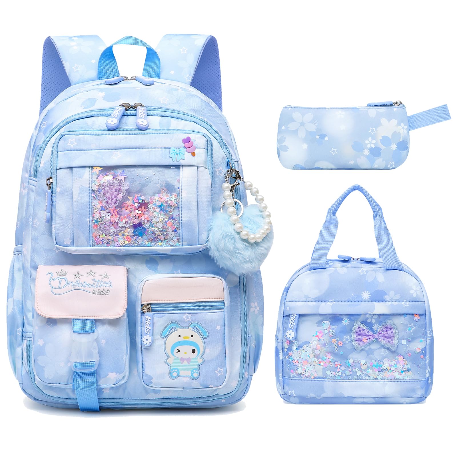 Lovely Girls Backpack School Bag for Students Kids Book Bag with Multiple Pockets Splash-proof Children's Backpack（17inch Pink）