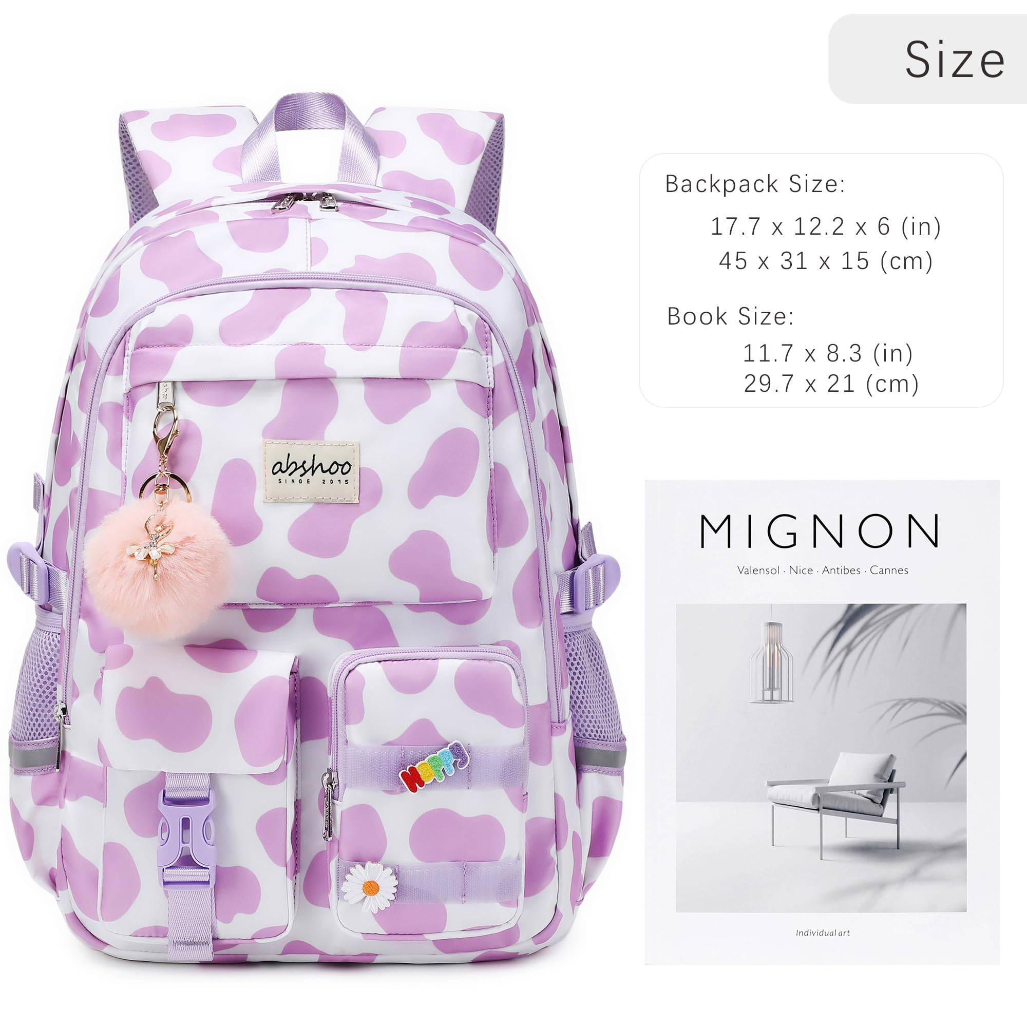 abshoo Big Student Laptop Backpack For College Women Middle High School Teen Girls Bookbag Travel Daypack (Black) | For College