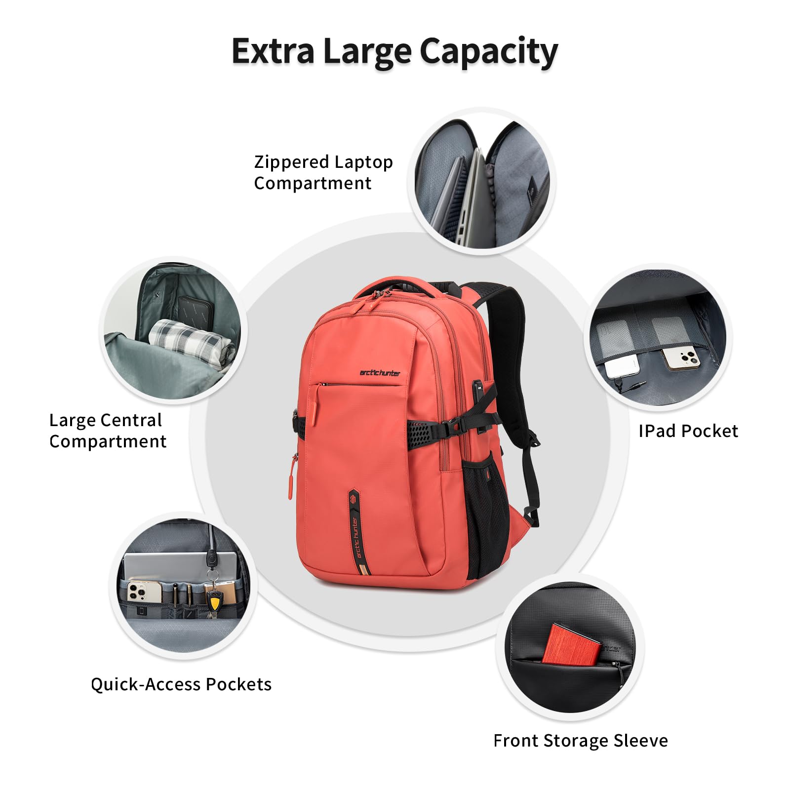 ARCTIC HUNTER AH Business Laptop Backpack for Men Work Commuting, 30L Large Travel Carry On Backpack Flight Approved for Airplane, Professional College Backpacks Casual Daypack Black