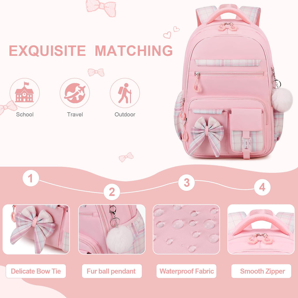 DIGOBAY Backpack for Girls, 3PCS Girls Backpack for School with Lunch Bag Pencil Case, Cute Kids Teens Bookbag for Kindergarten Elementary Preschool Middle School (Pink)