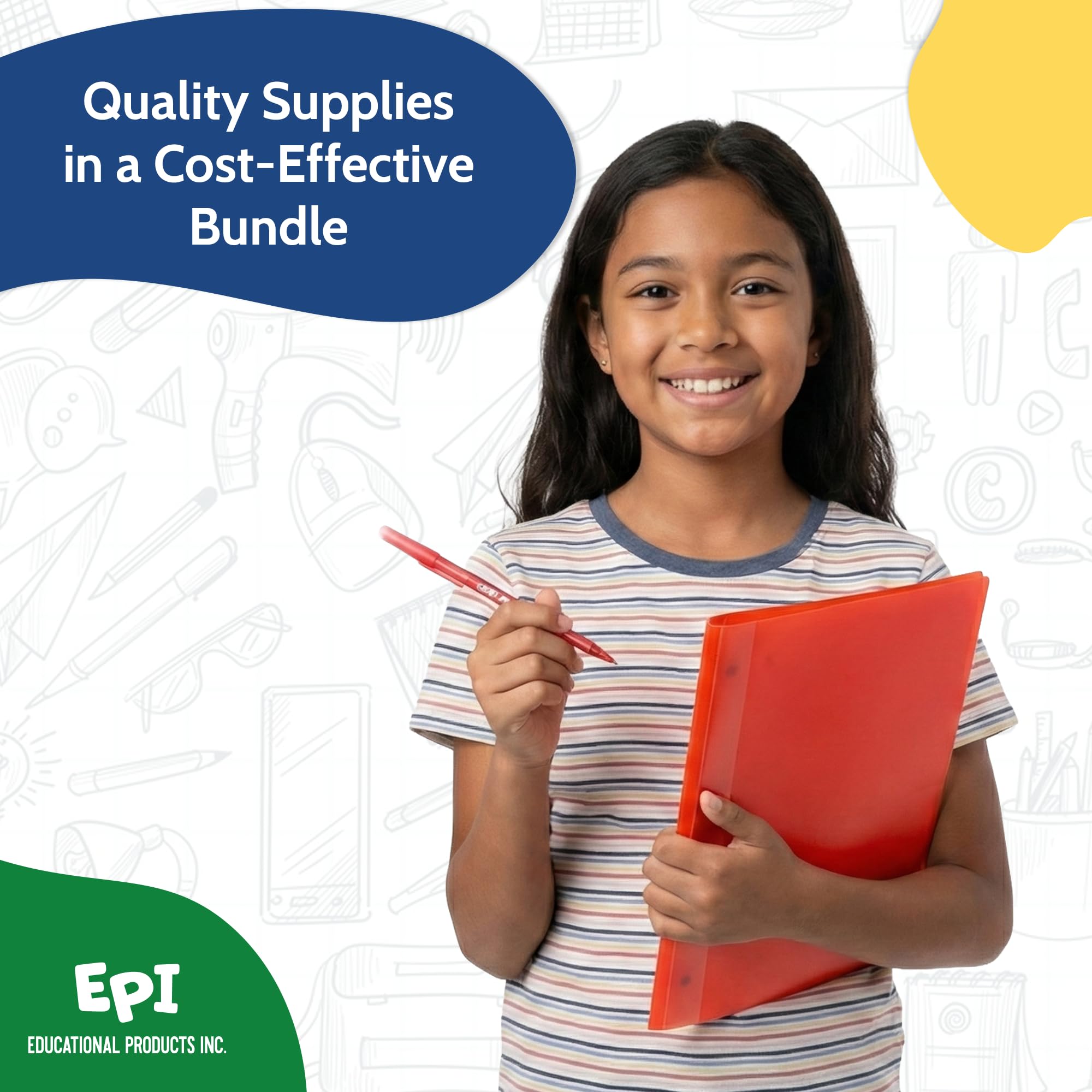 EPI Essentials Back to School Supplies for Kids 6th-12th Grade – 51 Items in Kit – Middle to High School Supply Packs – College-Ruled Bundle with Composition Notebooks – Suitable for Homeschooling