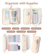 Four Candies 39 PCS Aesthetic Stationery Set with Cute Pen Case, College Supplies and Nursing Essentials, 12 Pastel Highlighters, 5 Black Gel Pens, 6 Mechanical Pencils, Pink