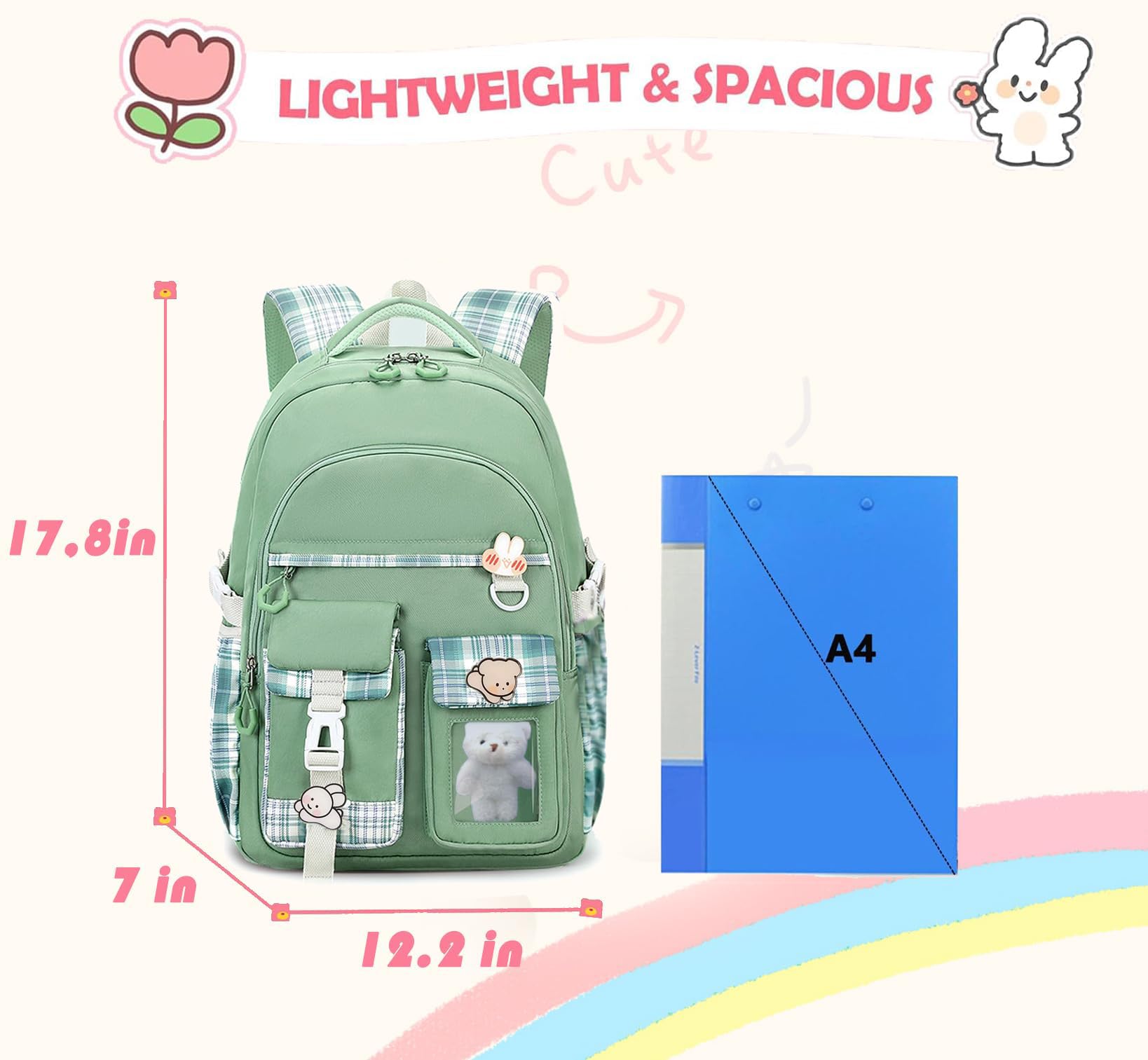PRLINJSK Girls Backpack，Cute School Backpack for Girls Kids Teens，Kawaii Bookbag for Primary Elementary，Purple