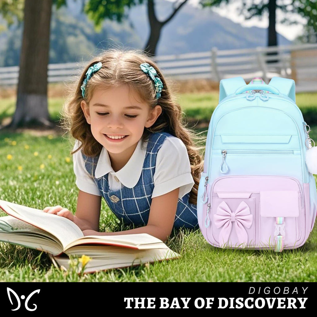 DIGOBAY Backpack for Girls, 3PCS Girls Backpack for School with Lunch Bag Pencil Case, Cute Kids Teens Bookbag for Kindergarten Elementary Preschool Middle School (Pink)