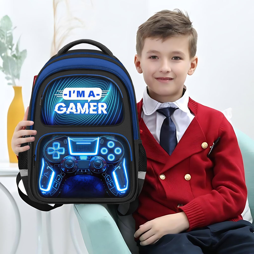 School Backpack for Boys - Gamer Boys Backpack for Kids Children Teens Elementary Middle School - 17″ Video Game Bookbag Travel Back Pack for Age 6-18