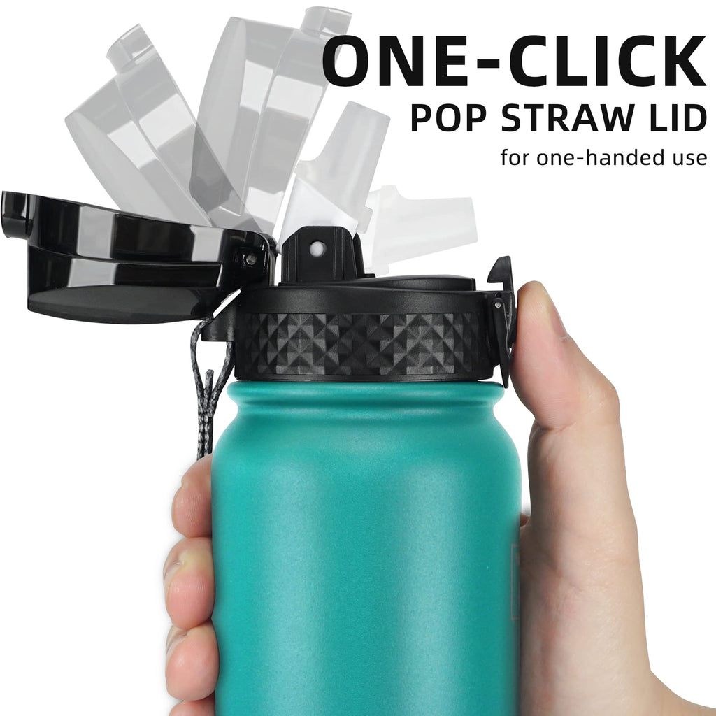 Fanhaw 20 Oz Kids Insulated Stainless Steel Water Bottle with Straw Lid, Leakproof & Anti-Dust Everyday Use Bottle for School, Women & Men, Back to School Essentials (Black)