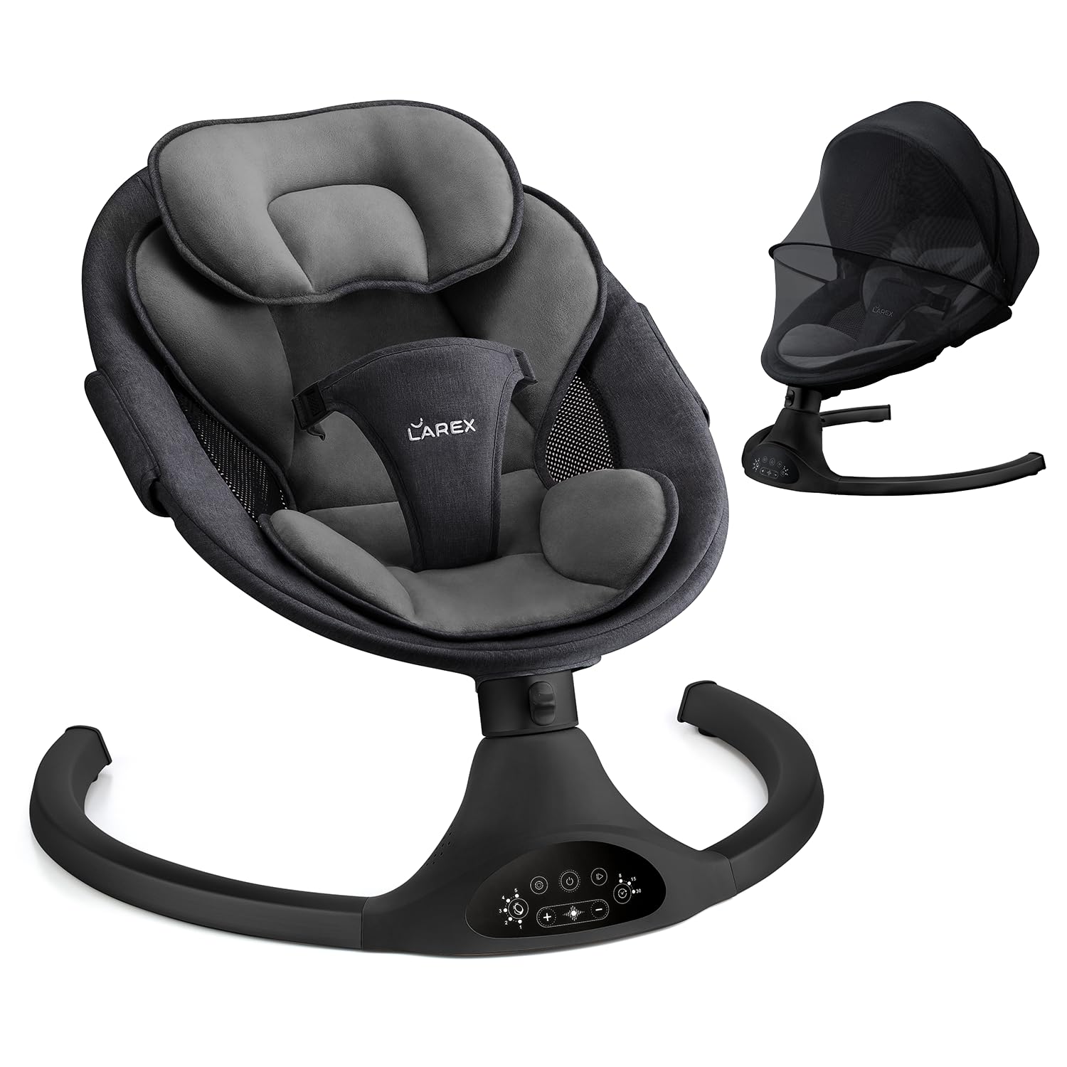 LAREX Baby Swing Infant Swing Electric Toddler Baby Rocker Portable for Newborn Boy Girl, 5 Sway Speeds with Remote Control, 10 Preset Melodies and Bluetooth, 0-6 Months Max 20 Lbs (Black)