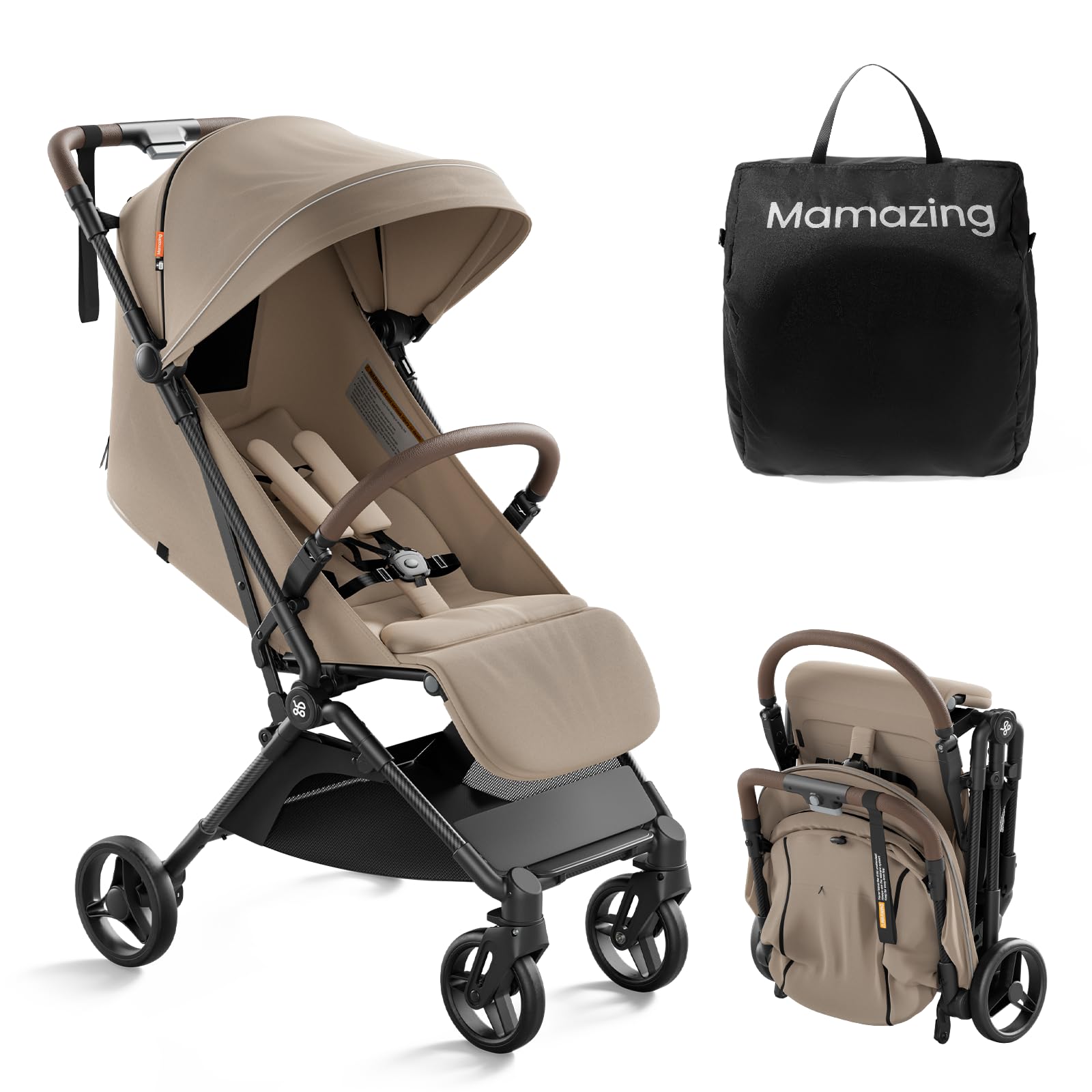 MAMAZING Ultra Air Lightweight Baby Travel Stroller with Carbon Fiber Frame, Compact & Airplane-Friendly, One-Handed Fold, 11.6 lbs, Perfect for Toddlers, Green