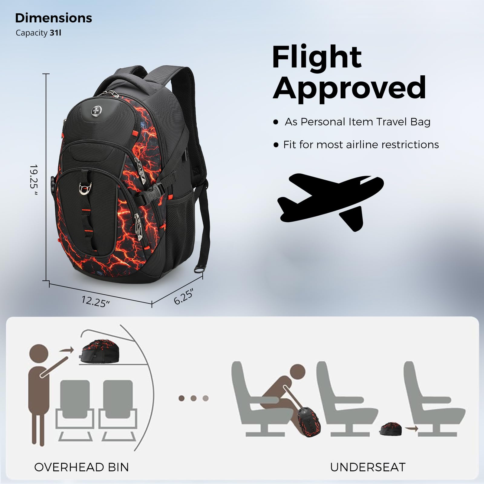 Swissdigital Design Laptop Backpack with USB Charging Port, Travel Backpack Fits 15.6 inches Computer, 31L College School Backpack for Men, Black | SD803-01