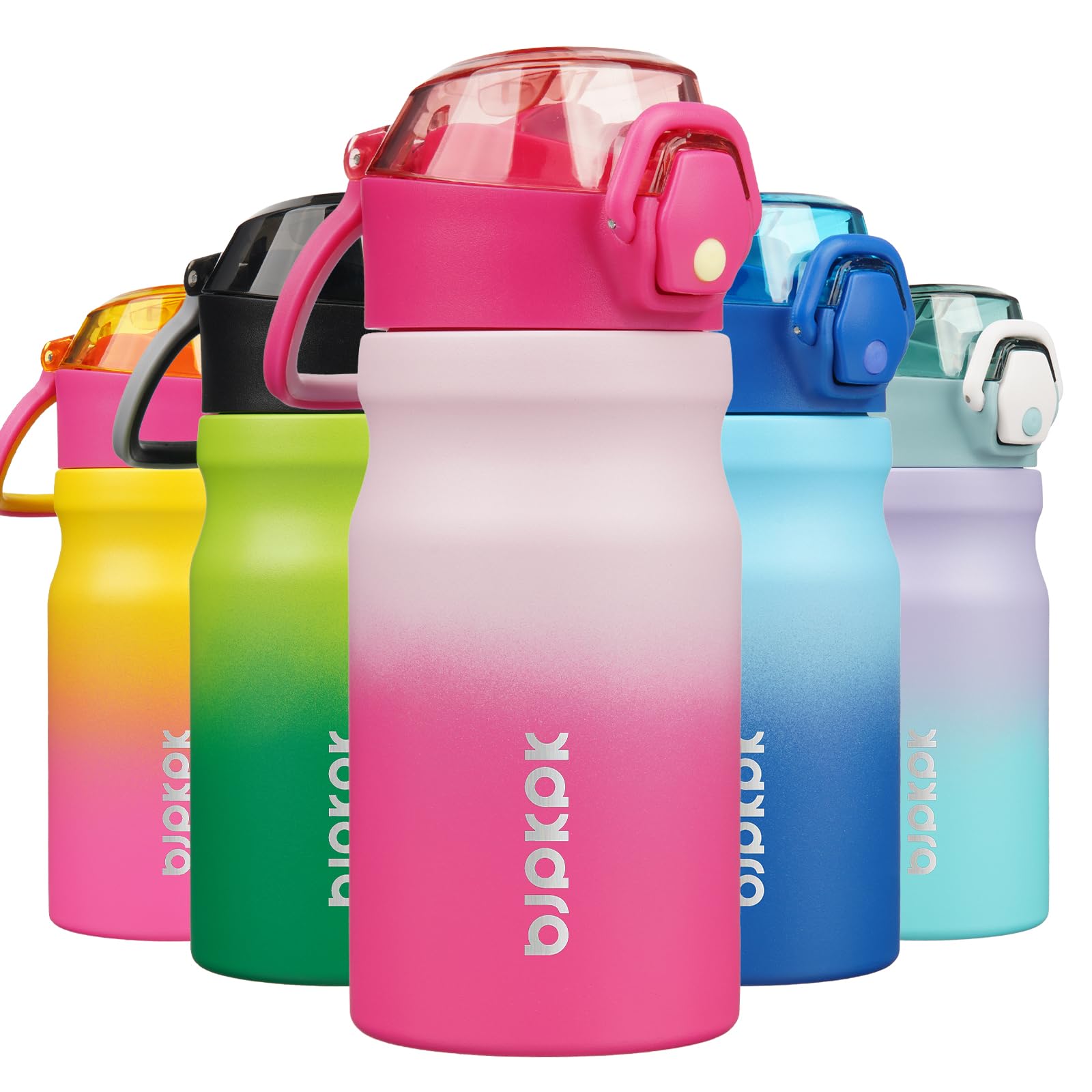 BJPKPK Insulated Water Bottle 18oz Stainless Steel Water Bottles with Straw and Carry Handle Double Wall Metal Thermal Flask,Light Blue Leopard