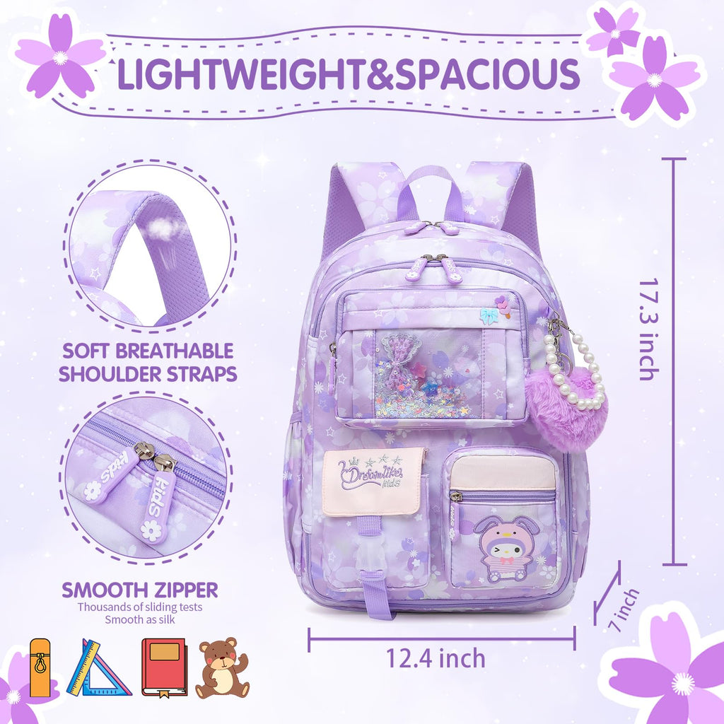 Lovely Girls Backpack School Bag for Students Kids Book Bag with Multiple Pockets Splash-proof Children's Backpack（17inch Pink）