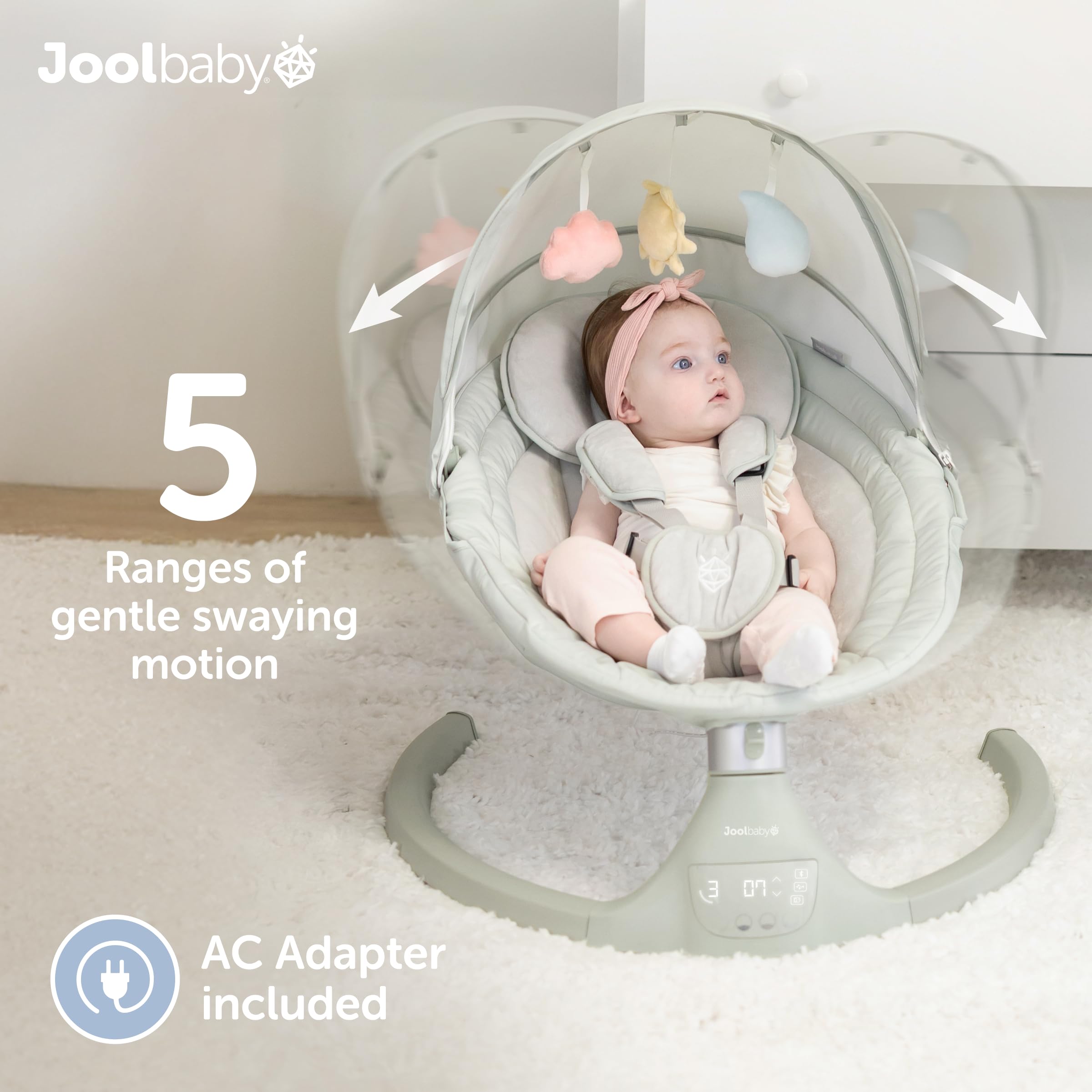 Jool Baby Nova Baby Swing for Infants – Bluetooth Music, Remote (Gray) | Keep Baby Happy While Getting Things Done – Gentle Side-to-Side Motion Helps Baby Feel Content