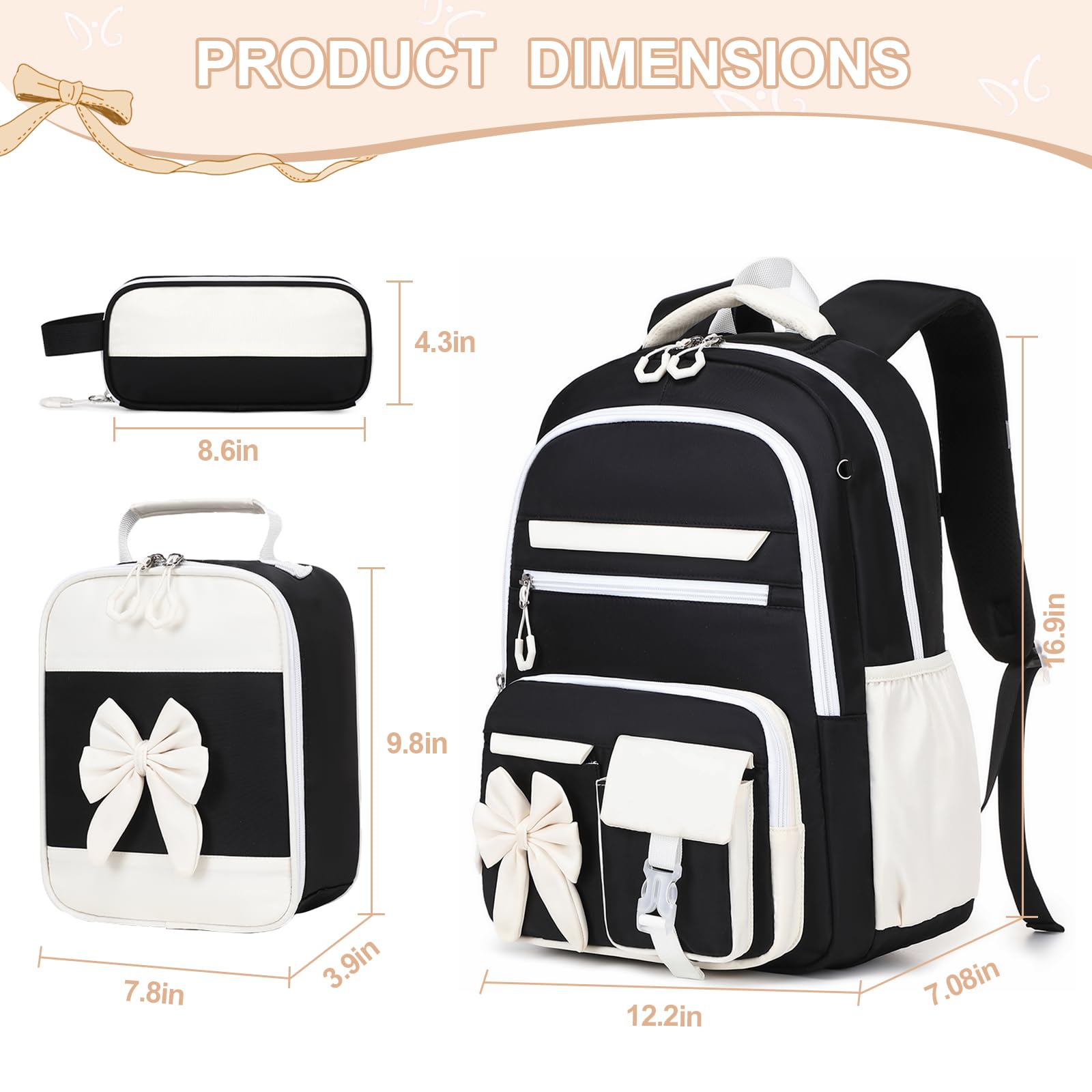 DIGOBAY Backpack for Girls, 3PCS Girls Backpack for School with Lunch Bag Pencil Case, Cute Kids Teens Bookbag for Kindergarten Elementary Preschool Middle School (Pink)