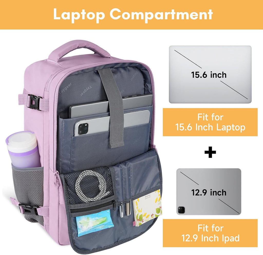 Taygeer Travel Laptop Backpack for Men Women, Airplane Approved Travel Backpack Suitcase with Water Bottle Pocket, Lightweight College 35l Luggage Bag 15.6inch Laptop Mochila Gifts for Business,Black