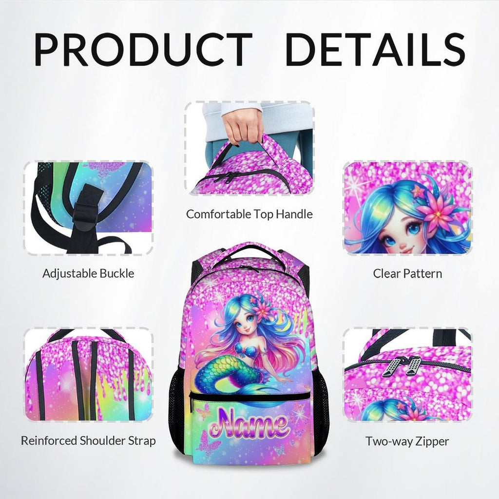 Unicorn Backpack for Girls Custom School Bookbag with Name - Personalized Toddler Schoolbag with Rainbow for Preschool Kindergarten Elementary (17 Inch)