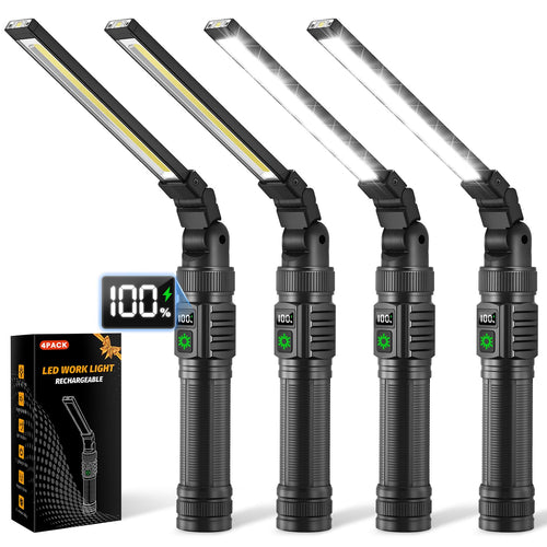 2Pack Magnetic Rechargeable LED Work Light/Flashlight for Mechanics | All Aluminum, 1500 High Lumens, Digital Display, 7 Modes, 360° Rotation, for Car Repairing, Emergency, Gifts for Father