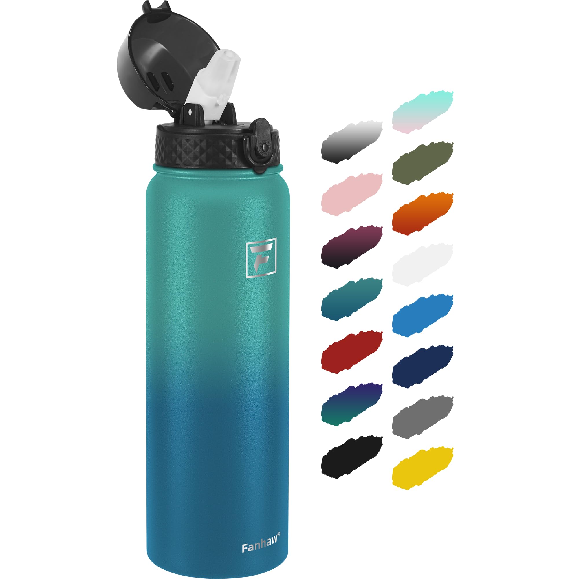 Fanhaw 20 Oz Kids Insulated Stainless Steel Water Bottle with Straw Lid, Leakproof & Anti-Dust Everyday Use Bottle for School, Women & Men, Back to School Essentials (Black)
