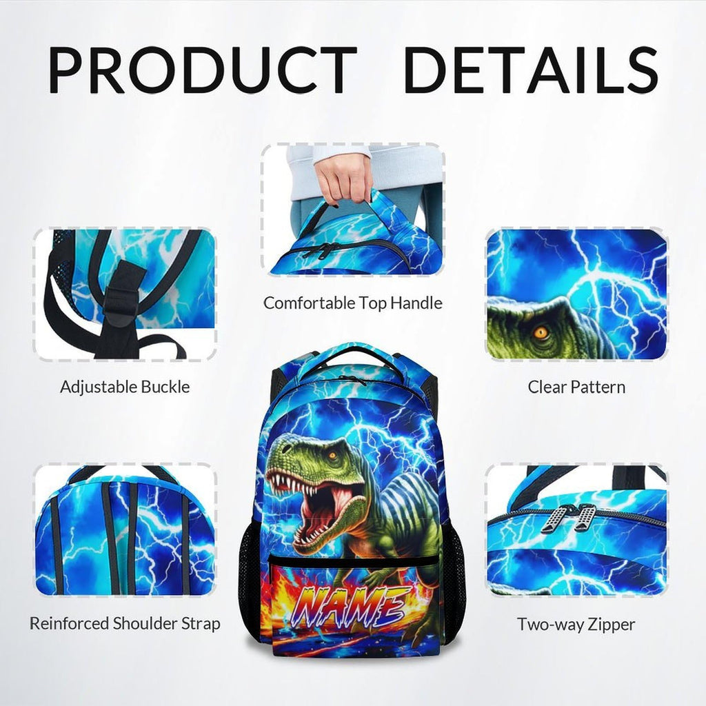 Dinosaur Backpack for Kids Personalized Boys Truck Bookbag with Name - 17 Inch Toddler School Bag with Padded Straps for Preschool Kindergarten Elementary