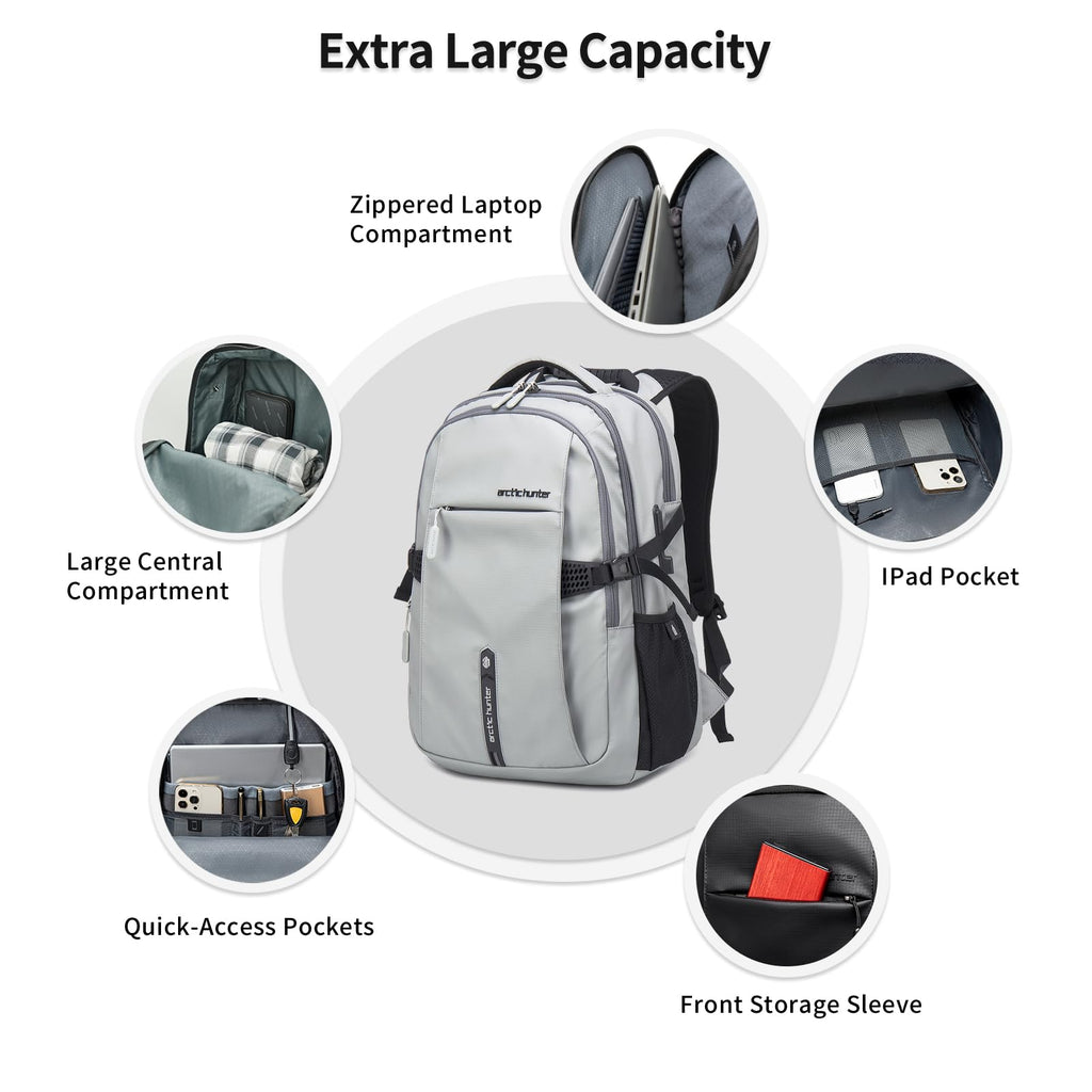 ARCTIC HUNTER AH Business Laptop Backpack for Men Work Commuting, 30L Large Travel Carry On Backpack Flight Approved for Airplane, Professional College Backpacks Casual Daypack Black