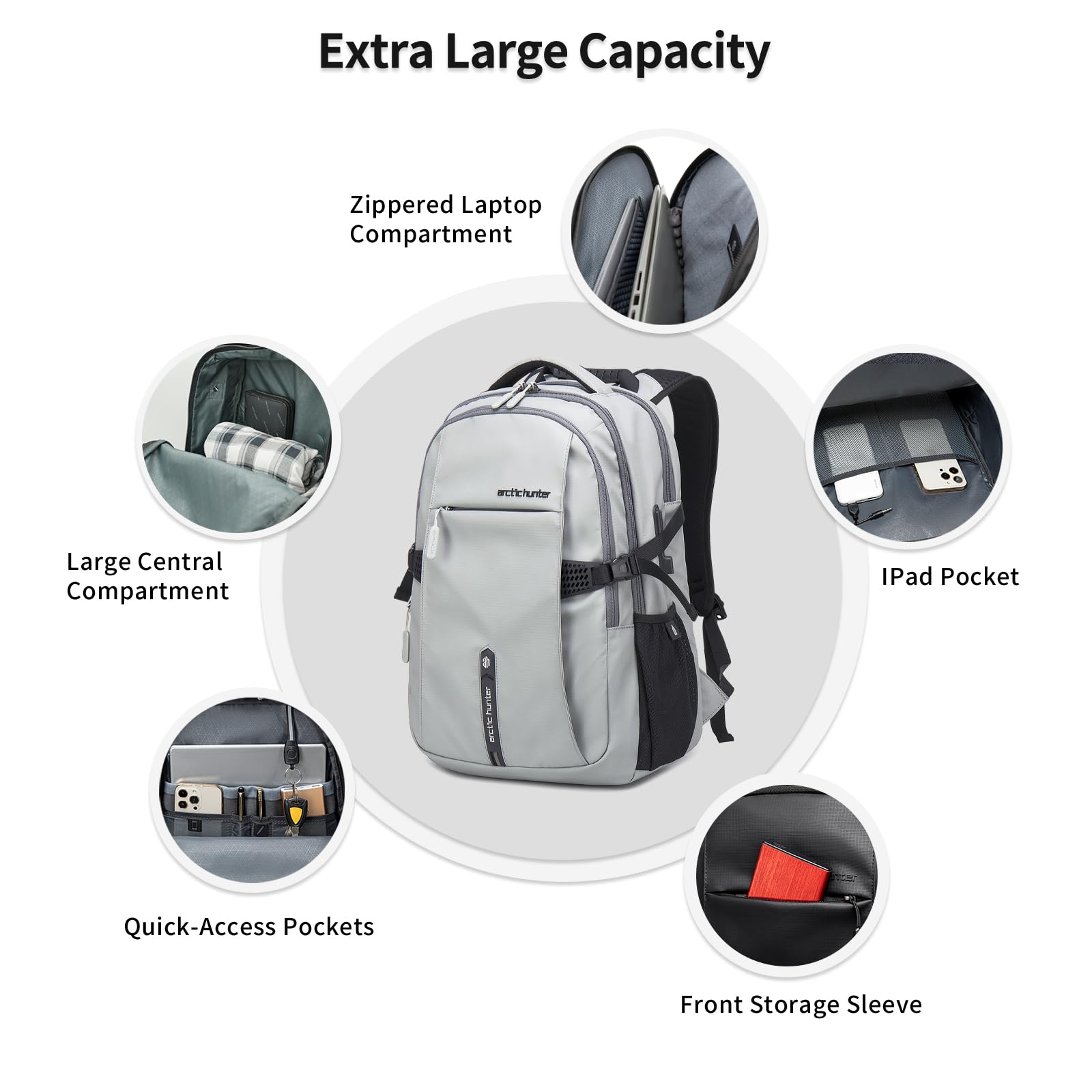 ARCTIC HUNTER AH Business Laptop Backpack for Men Work Commuting, 30L Large Travel Carry On Backpack Flight Approved for Airplane, Professional College Backpacks Casual Daypack Black