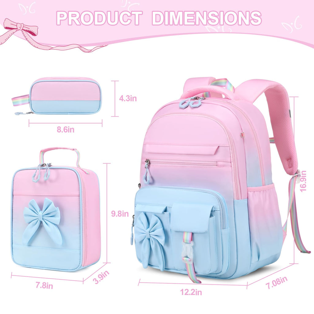 DIGOBAY Backpack for Girls, 3PCS Girls Backpack for School with Lunch Bag Pencil Case, Cute Kids Teens Bookbag for Kindergarten Elementary Preschool Middle School (Pink)