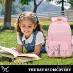 DIGOBAY Backpack for Girls, 3PCS Girls Backpack for School with Lunch Bag Pencil Case, Cute Kids Teens Bookbag for Kindergarten Elementary Preschool Middle School (Pink)